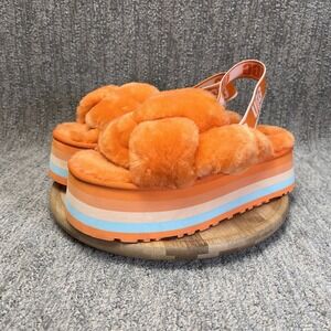 UGG Disco Knot Women's Size 10 Orange Lamb Fur Platform Slides Sandals 1126383